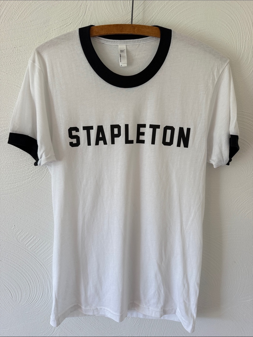 Chris Stapleton White Ringer Tee with Black Trim and Chest Logo. Size Small.